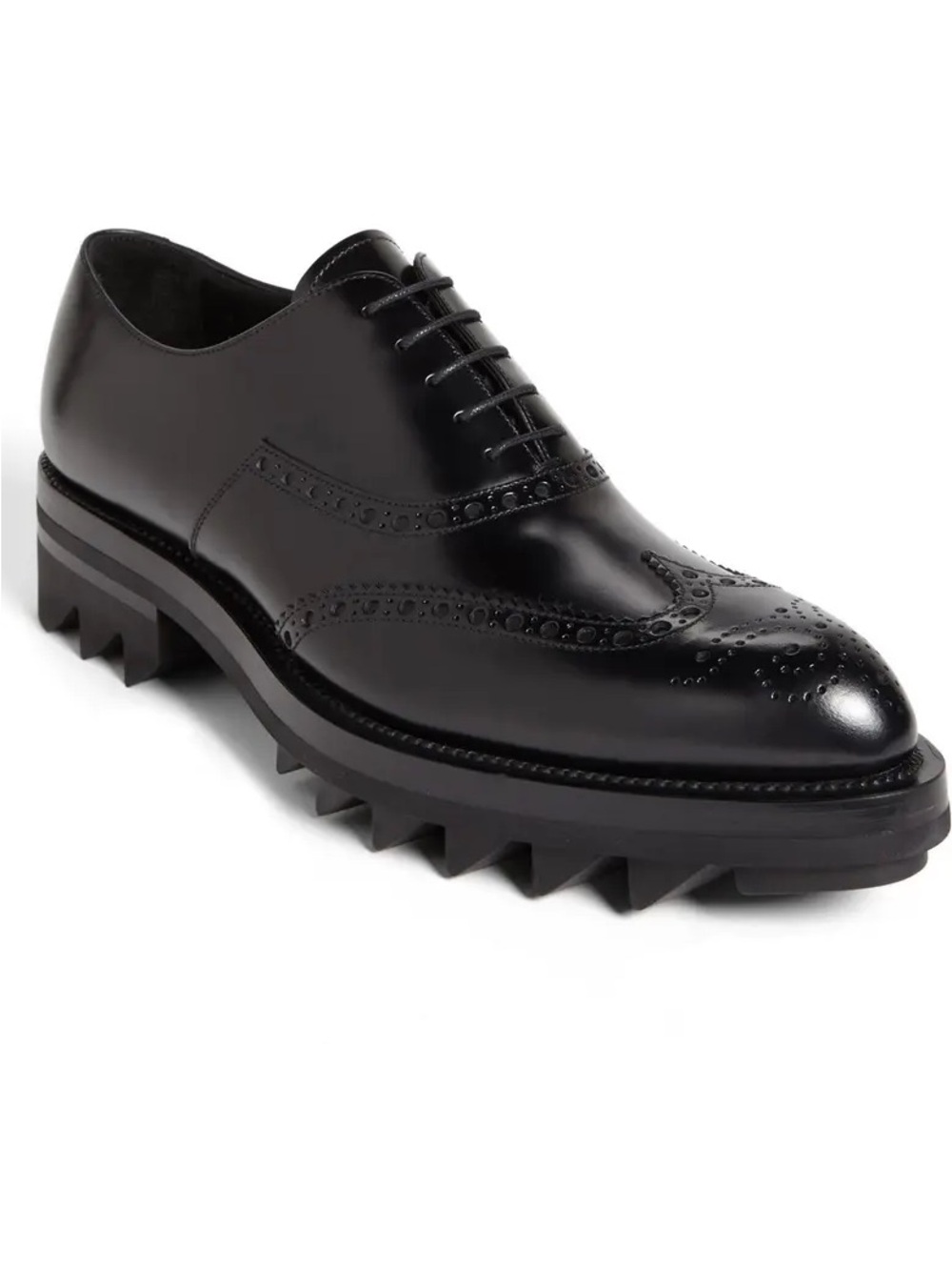 PRADA RUNWAY WINGTIP LUG SOLE OXFORD SHOES BLACK LEATHER 9.5 (FITS 10–10.5)
